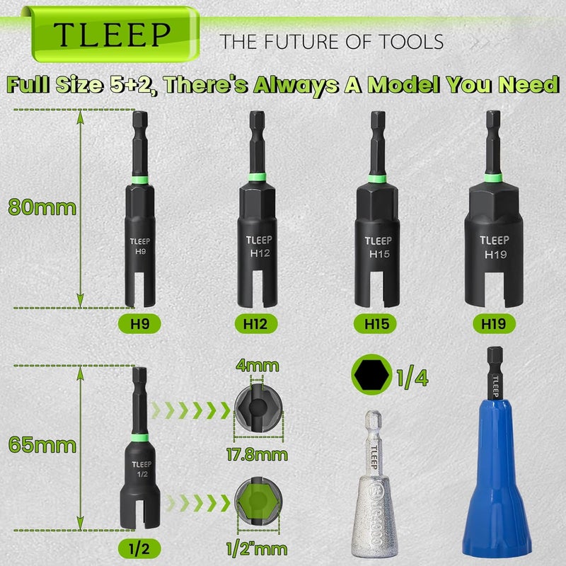 TLEEP Wing Nut Driver 1/2" 9mm 12mm 15mm 19mm and Wire Nut Twister, 1/4" Hex Nut Driver Set for Impact Drill, Hurricane Shutter Hardware for Panel Nuts Screws Bolt Eye C Hook Q-Hanger Wire Twisting - Image 3